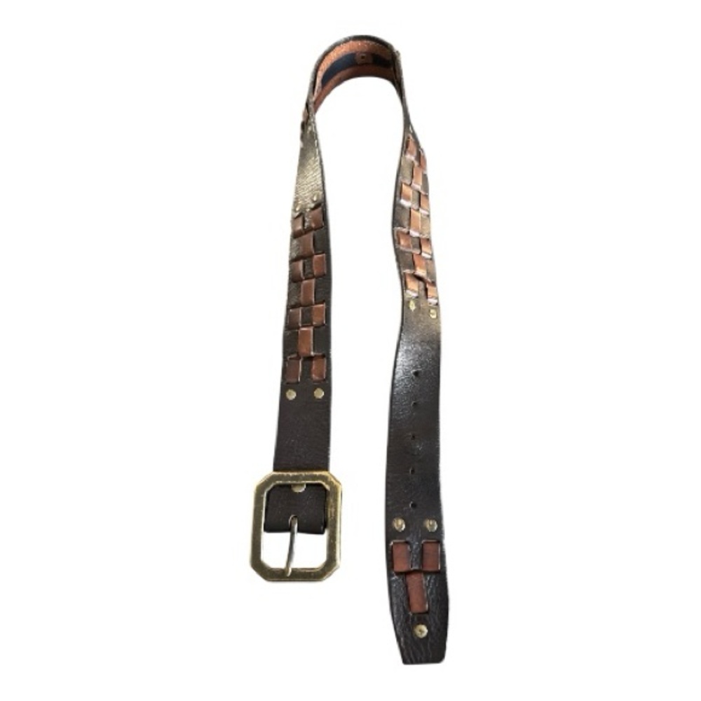 Linea Pelle Vintage Style Leather Belt‎ Two-Tone Woven Brass Buckle Size 36 - Picture 3 of 4